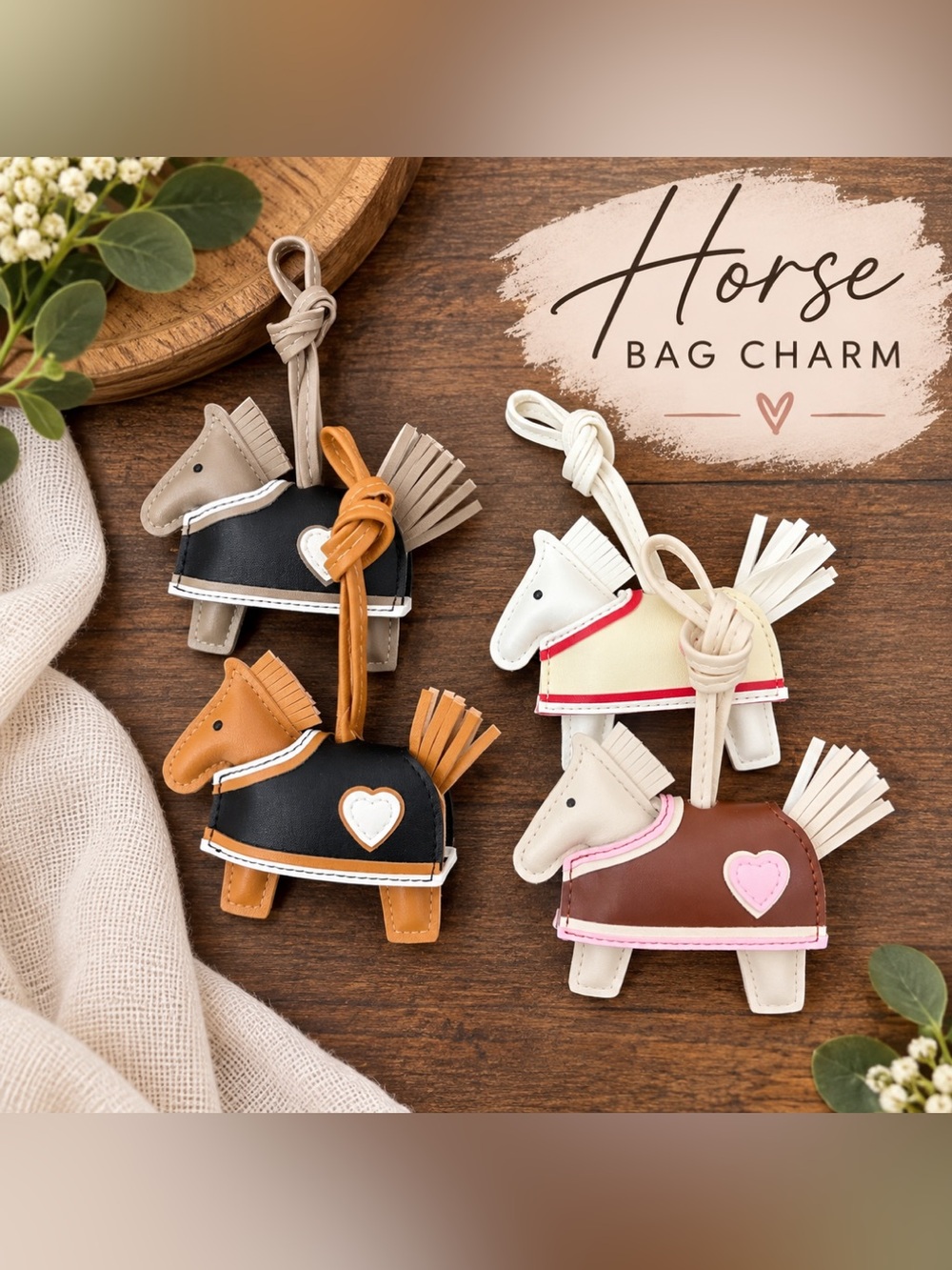 Horse Bag Charms Set of 4 Equestrian Purse Keychain Accessories